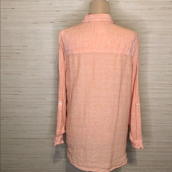 Sigrid Olsen Orange Button-Up Long Sleeve 100% Linen Shirt size Medium - Picture 8 of 11